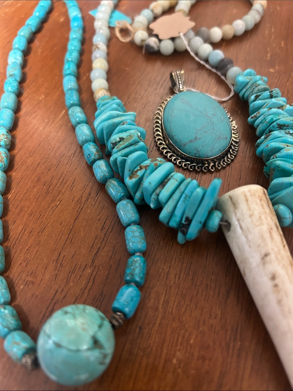 Turquoise Bead Statement Necklace with Pendant - Picture 7 of 7